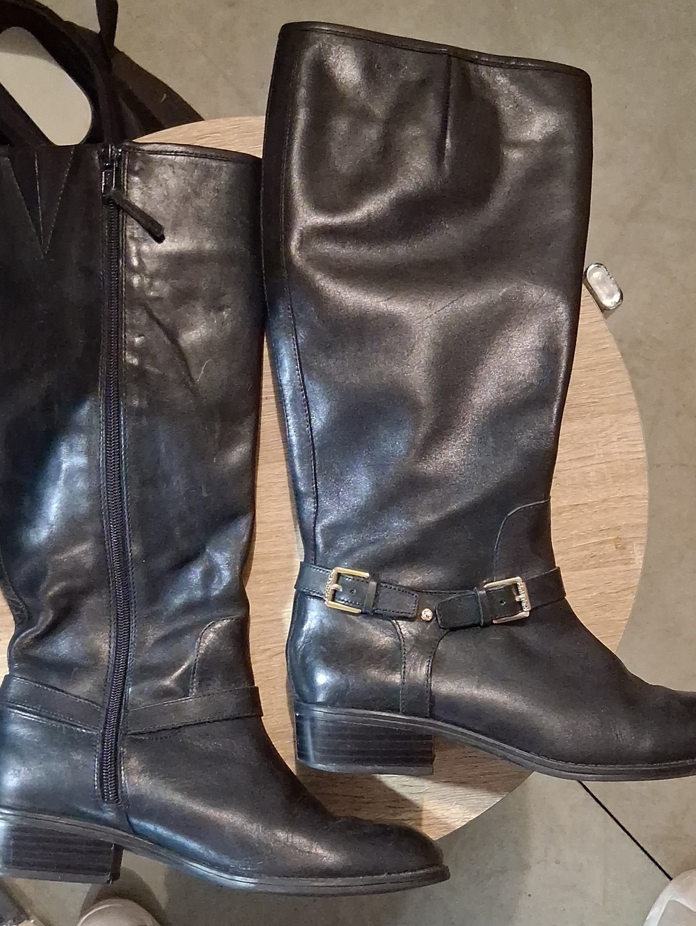 Ralph Lauren Double RL Black Leather Riding Boots with Buckle
